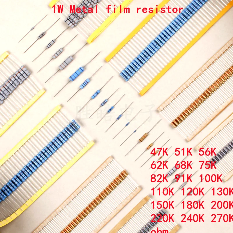 20pcs 1W Metal film resistor 1% 47K 51K 56K 62K 68K 75K 82K 91K 100K 110K 120K 130K 150K 180K 200K 220K 240K 270K ohm 20pcs 3w metal film resistor 3w 1% 39k 43k 47k 51k 56k 62k 68k 75k 82k 91k 100k 110k 120k 130k 150k 180k 200k ohm