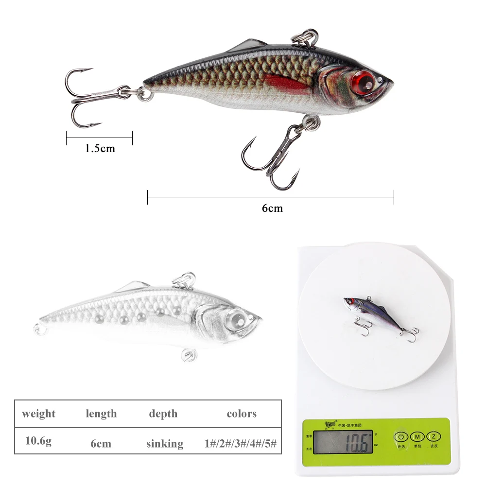 FISH KING 10.6g Sinking VIB Fishing Lure 6cm 3D Eyes Vibration Hard Lures  Artificial Bait Wobblers For Bass Pike