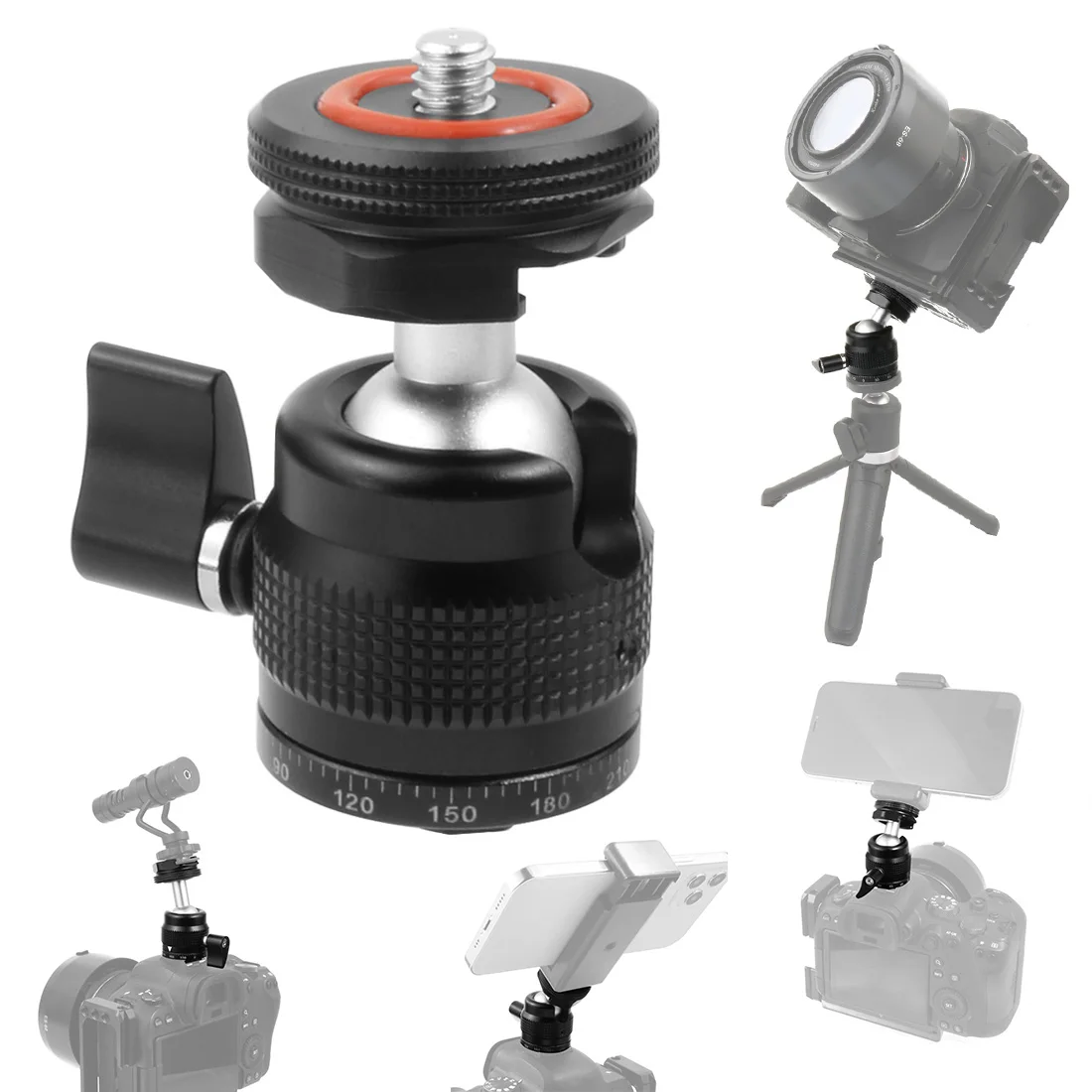 Hot Cold Shoe Mount Mini Ball Head 360 Panoramic Monitor Holder Camera Gimbal 1/4 3/8 For Tripod Speedlite LED Bracket Adapter