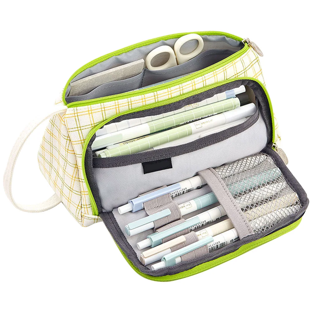 

Plaid Pencil Case Multifunction Portable Large Capacity Simple Storage Bag GV99