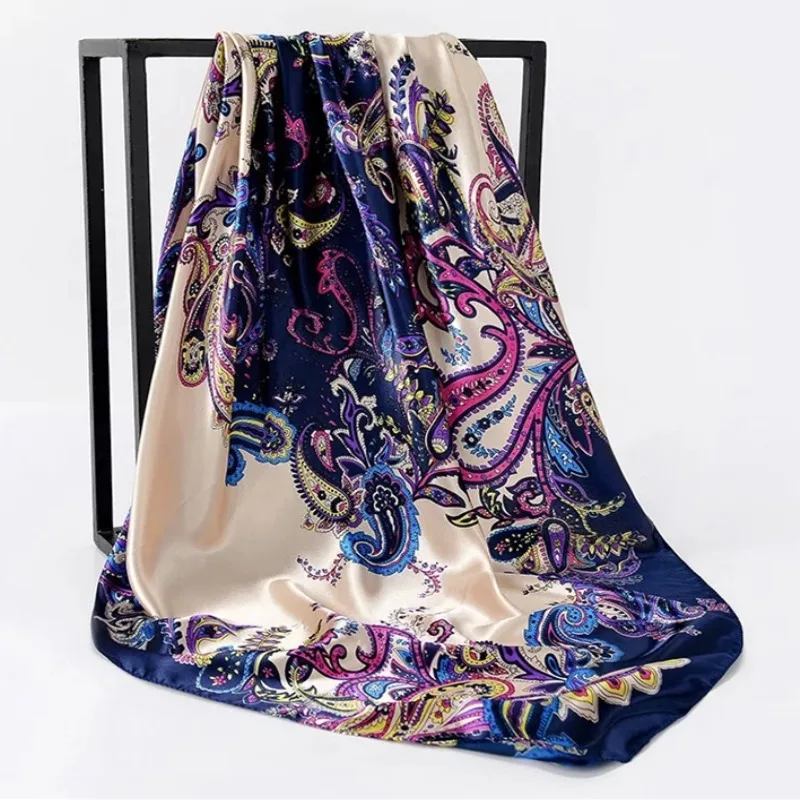 Классический квадратный женский шифоновый модный Шелковый шарф 90 см, офисный женский платок, платок, шарф, бандана, хиджаб, накидка - Цвет: 51