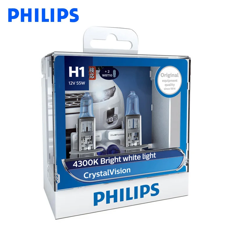 Philips 100% оригинал H1 H4 H7 H11 9005 9006 12 В Кристальное видение 4300 К яркий белый Галогеновый