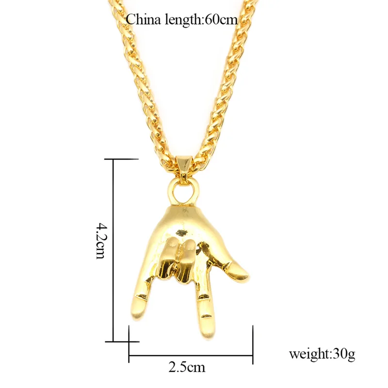I Love You Gesture Hand Sign Pendant Chain Necklace Women Men Hip Hop Jewelry Alloy Gold Long Chain Statement Pendant Jewelry