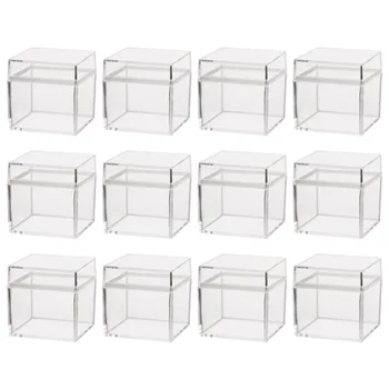 

12pcs Transparent Packing Box Plastic Candy Box Gift Container Square Design Sweet Case Party Supplies with Lid