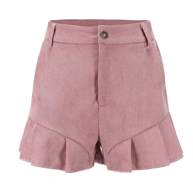 Женские шорты с высокой талией и широкими штанинами,, летние шорты с оборками, женские вельветовые повседневные шорты
