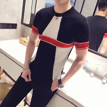 

Fashion Contrast Color Splice Short Sleeve Slim Man Polo Shirts Breathable Polos Para Hombre Men Polo Shirts Male Top Polo Homme