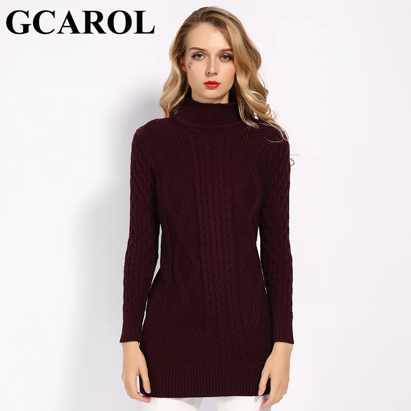 Koop GCAROL 2019 Nieuwe Herfst Winter Twist Bloemen Lange Trui Stand Kraag Vrouwen Dikke Jumper Warm Knit Trui S XL