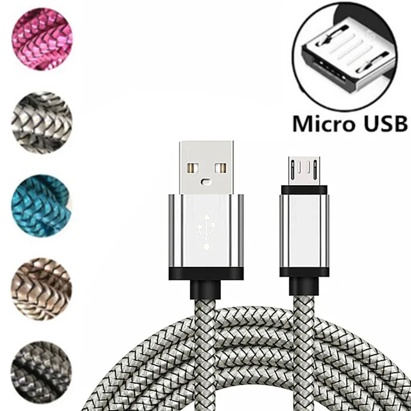 

1m Micro USB Cable Fast Charging Nylon USB Sync Data Cord Mobile Phone Android Adapter Charger Cable for Samsung Xiaomi