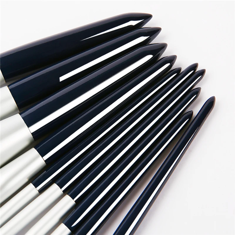 Massaller 10pcs Soft Synthetic Hair Black Makeup Brush Set Large Powder Foundation Eye Shadow Fan Brushes 4