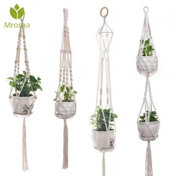 

Vintage Decor 100% Handmade Macrame Hanging Knotted Lifting Rope Plant Hanger Flower Pot Hanger for Wall Decoration Garden