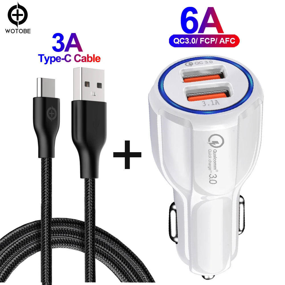 30 Вт QC3.0 автомобильное зарядное устройство, быстрая зарядка 3,0 зарядное устройство для сотового телефона 2 порта для iPhone11/ipad/S9/S10 huawei xiaomi Rapid Car и 3A кабель - Тип штекера: white and 3A cable