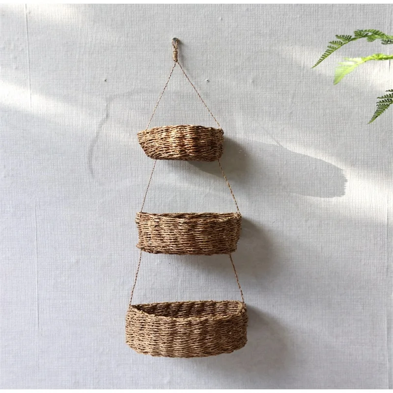 

Pastoral American Country Hemp Rope Weaving Hand Willow Wall Hanging Small Flower Basket Rattan Hanging Basket Hook Type Pot