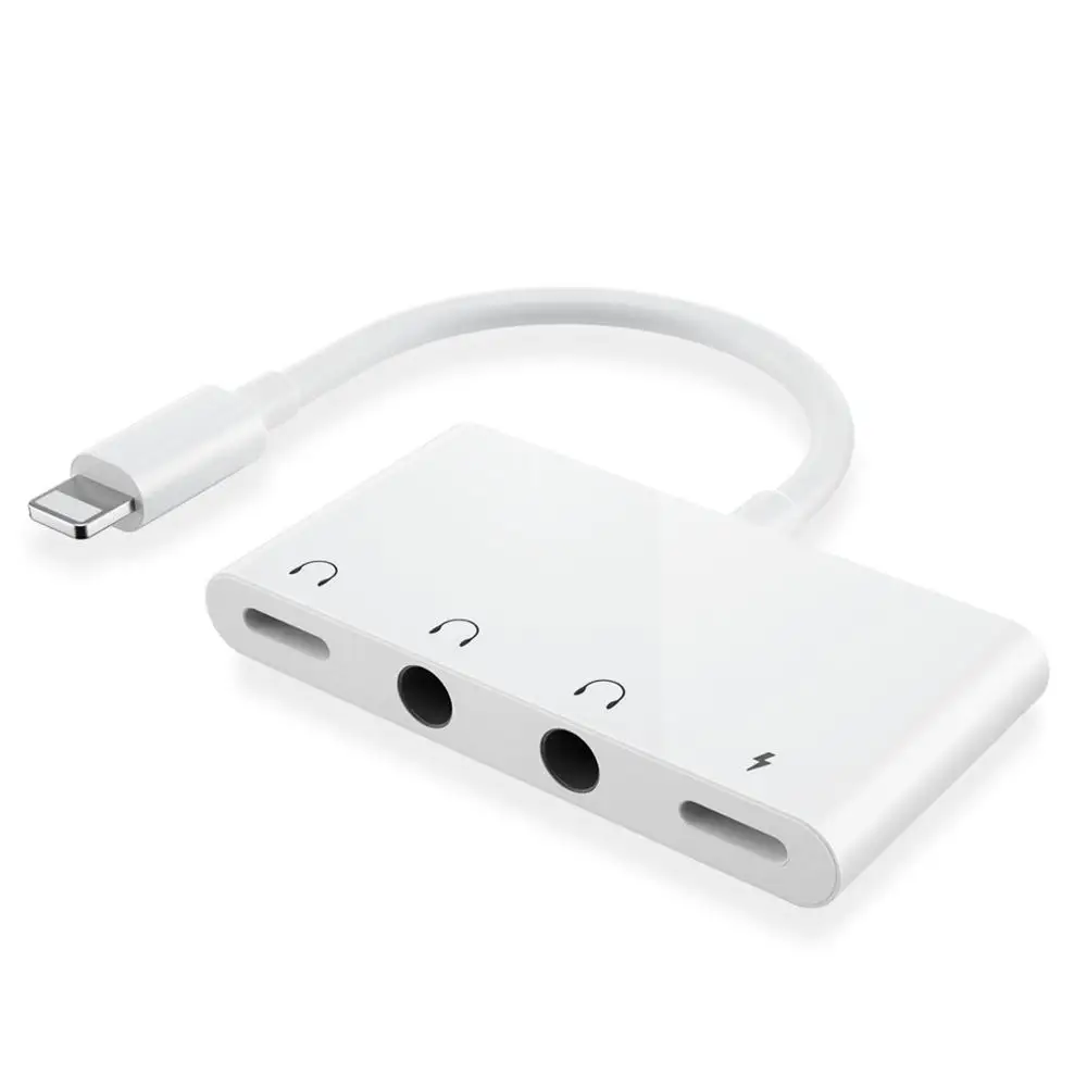 Lighting to 3 5mm Jack Adapter Dual Headphone 4 In 1 Audio Charging Splitter for Phone 11 11Pro XS 8 Plus 7 7