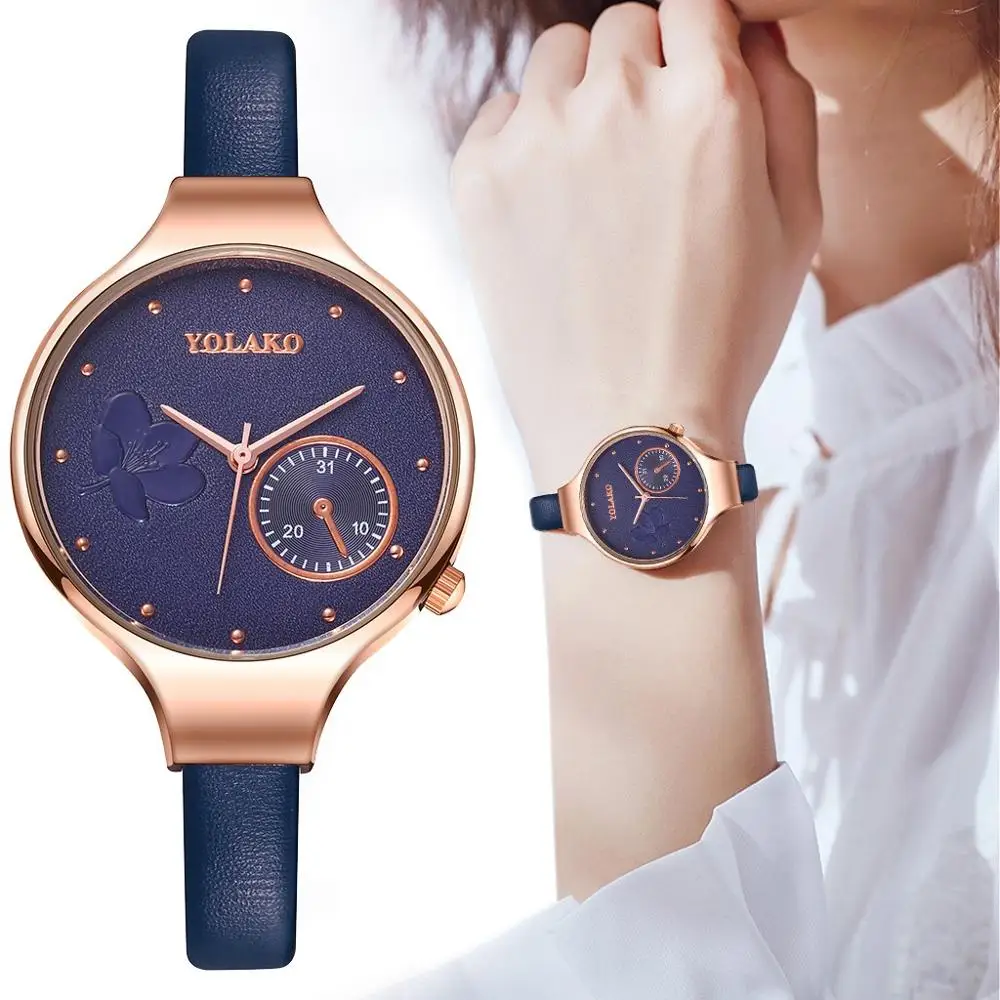

Yolako Luxury Women's Watches Leather Band reloj mujer Bracelet Simple Creative Flower Dial Quartz Clock New Female Saat XB40