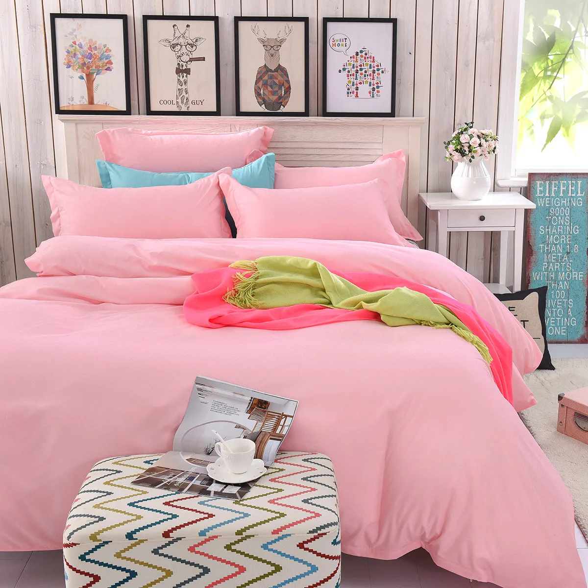 

Ouneed Pillowcases Flat Sheet Cover Twin Full Queen Double King Simple solid color bed sheet jade zebra 1.2 m four-piece set