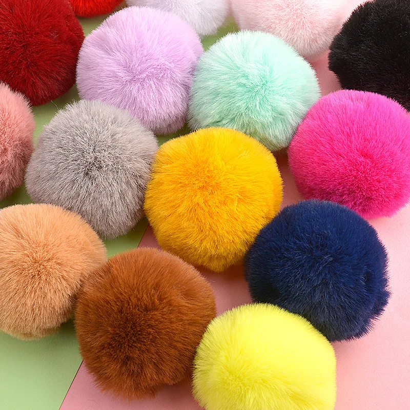 Pompom Rex Rabbit Hair Plush Ball Lace Patch Applique Material Children's Hair Bag DIY Keychain Accessories 6CM craft supplies pom poms craft supplies fluffy ball accessories