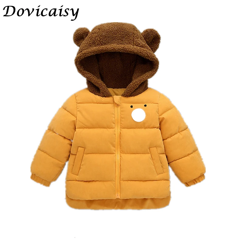 Baby Down Cotton kids Unisex Winter Coats Girls Warm Kids Jacket Winter Fur Collar Hooded Cartoon Outerwear& Coats