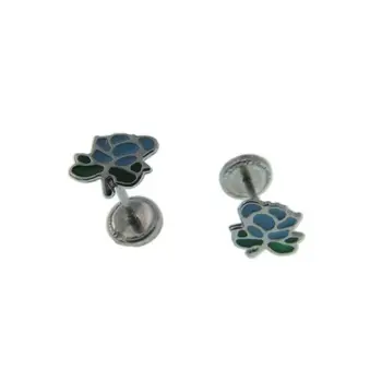 

Sleeper silver Bebe or nina with enameled flower in blue
