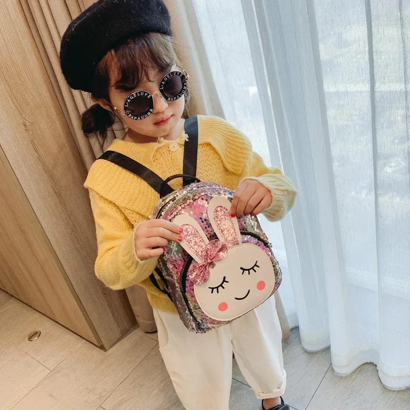

Children Backpack Sequin Versatile Fashion Cartoon Cute Rabbit Eared Backpack Women's Korean-style Trend Schoolbag for Elementar