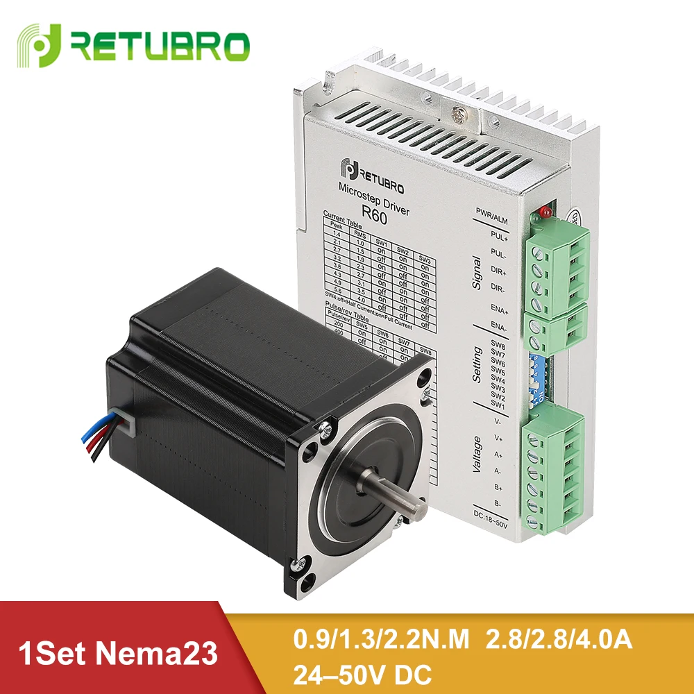 RETUBRO R60 + 57 серия Nema 23 1 шт. шаговый двигатель драйвер 2 фазы 0 9/1 3/2.2NM 6 35/8 мм вал 4