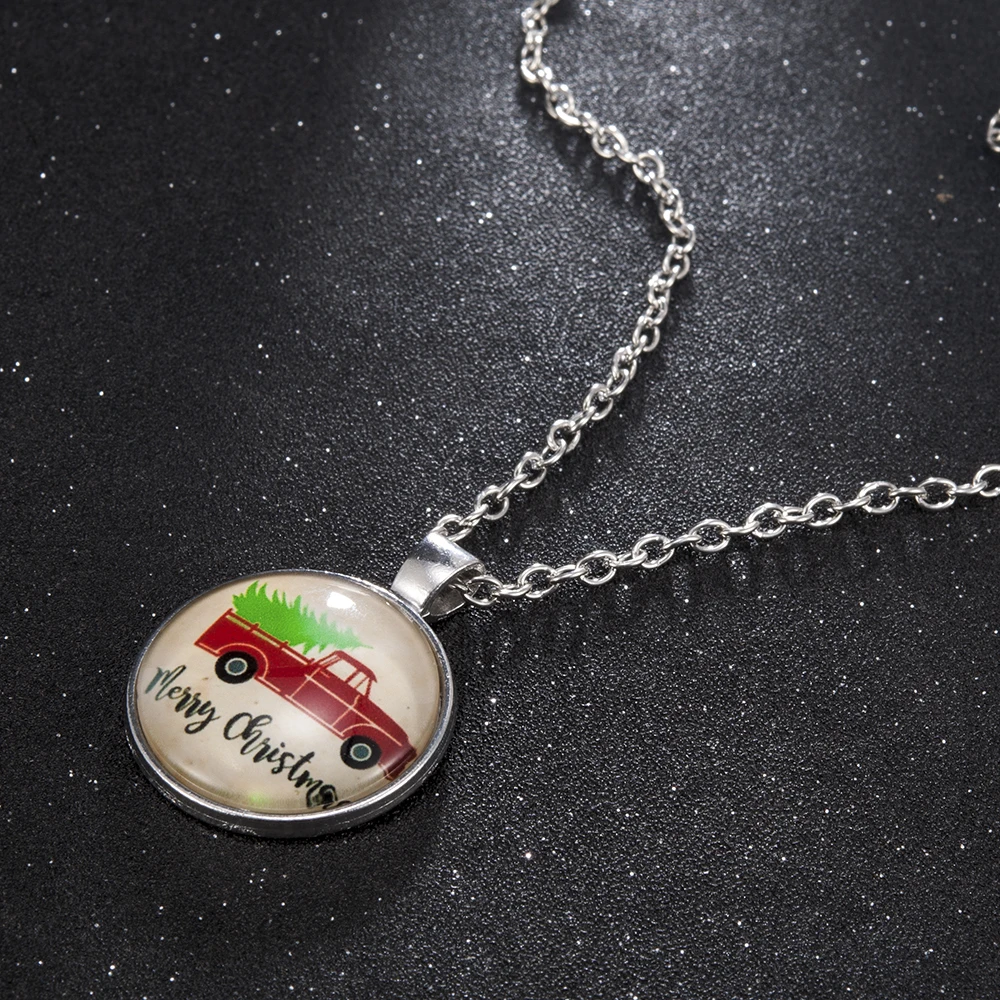 Мода Счастливого Рождества автомобиля дерево шаблон стекло кулон цепь ожерелье