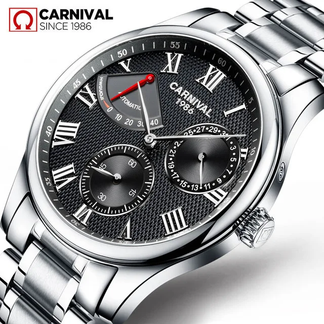 Seiko Автоматический ход Мужские t Карнавальная майка брендовые Роскошные Мужские механические часы relogio masculino часы из нержавеющей стали ремень для мужских часов - Цвет: Silver Black