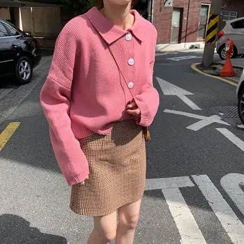

Female Korean Harajuku Casual Loose Ins Vintage Lapel Sweater Women's Sweaters Japanese Kawaii Ulzzang Clothing For Women