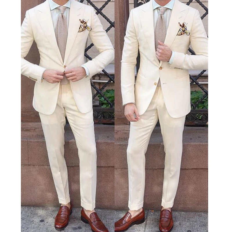 Beach Linen Ivory Mens Suits Wedding Suits For Man Bridegroom Groomsmen