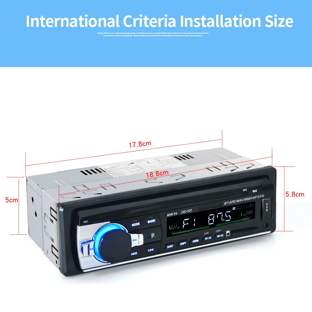 Bluetooth V2.0 JSD-520 Стерео Авторадио автомобиля радио 12 В в-тире 1 Din FM Aux вход приемник SD USB MP3 MMC WMA аудио плеер JSD520