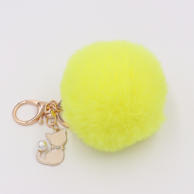 Fur Pompom Keychain Artificial Rabbit Fur Pompom Keychain Kitten Pendant Key Ring Fluffy Handbag Women Keychain Key Ring