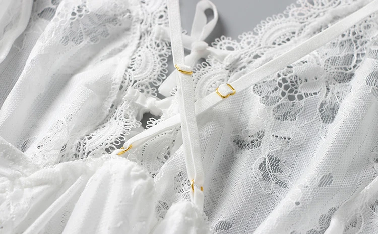 CINOON Sexy Lace Women Sleepwear Sets sleeveless backless Embroidery  Sleepshirt &Robe Adjustable Shoulder Strap Nightdress (18)