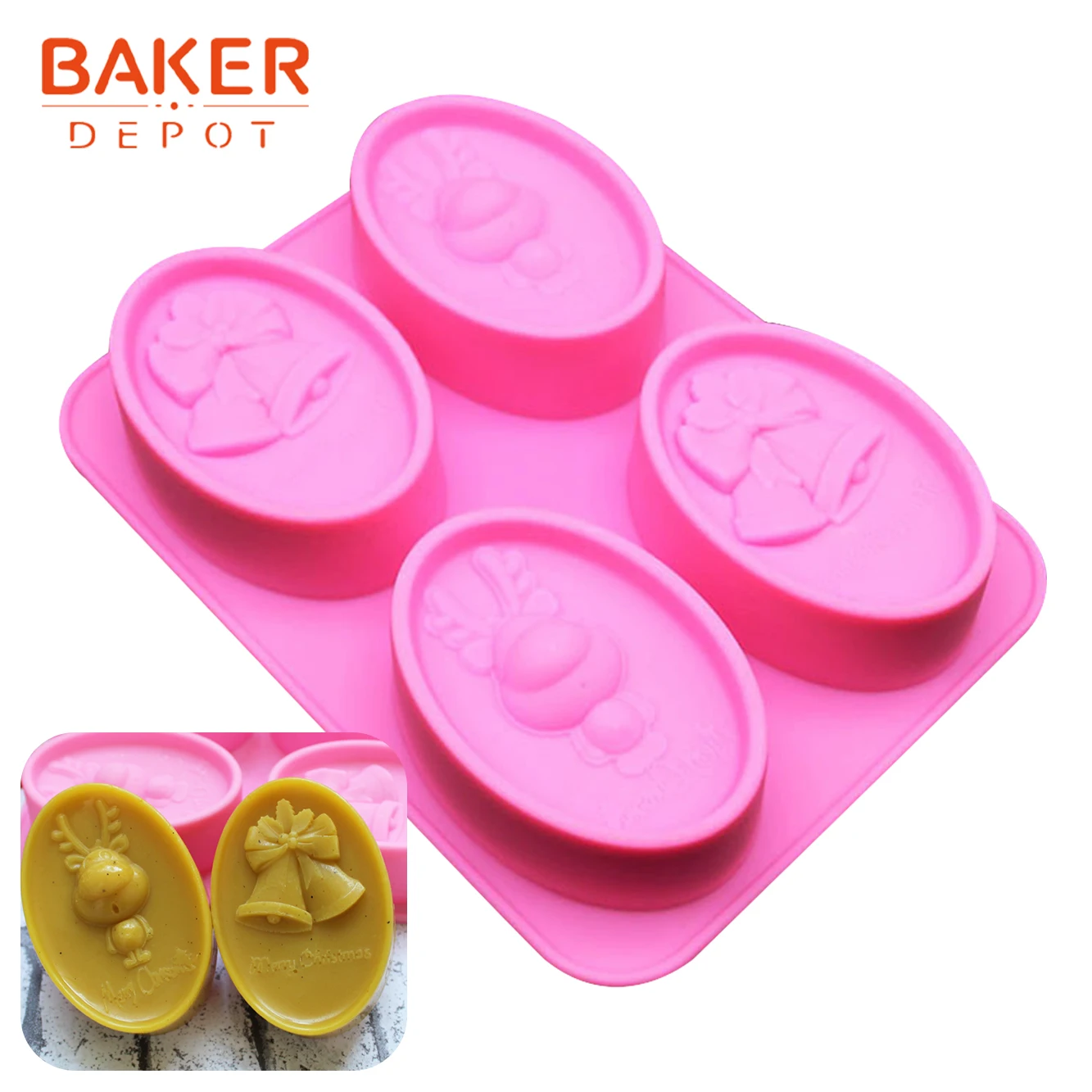 BAKER DEPOT силиконовая форма для мыла в форме колокольчика ручной работы Смола гипсовая свеча инструмент Рождественский лось форма для выпечки торта 4 полости