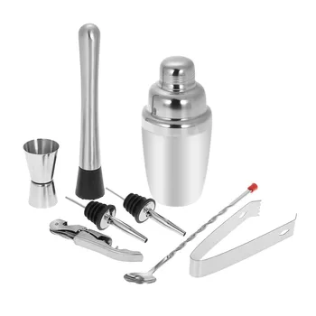 

8pcs Stainless Steel Professional 350ml Cocktail Shaker Mixer Kit with Muddler Corkscrew Jigger Ice Tongs Mixing Spoon Pourers