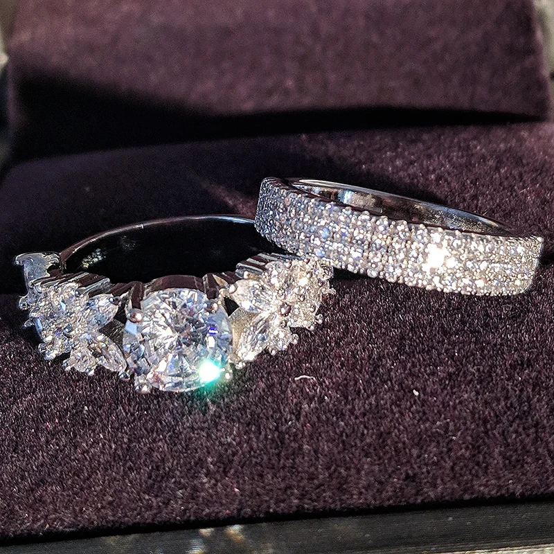 2021 new luxury halo original 925 sterling silver wedding ring set for women lady anniversary gift jewelry wholesale R5144S | Украшения и