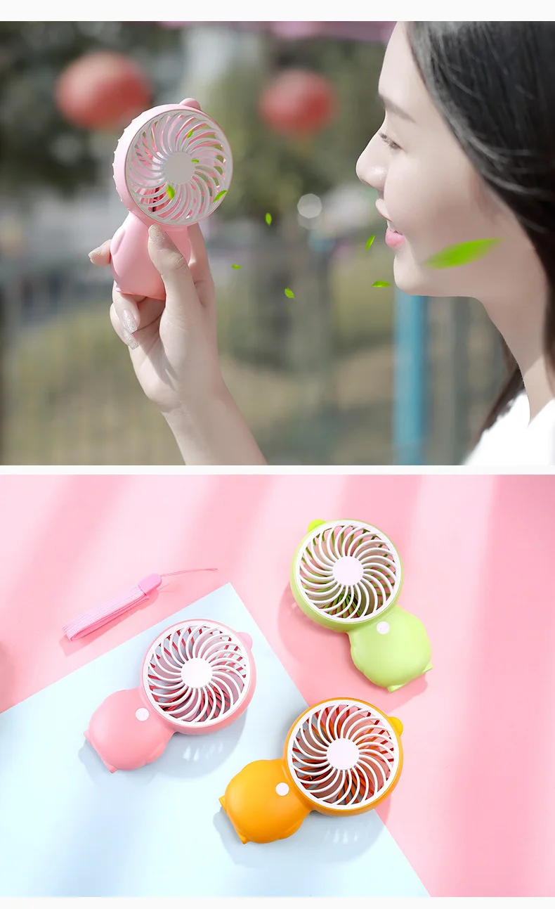 Amazon Hot Selling Yellow Duck Small Fan USB Cartoon Small Fan Variety Charging Mode Portable Fan