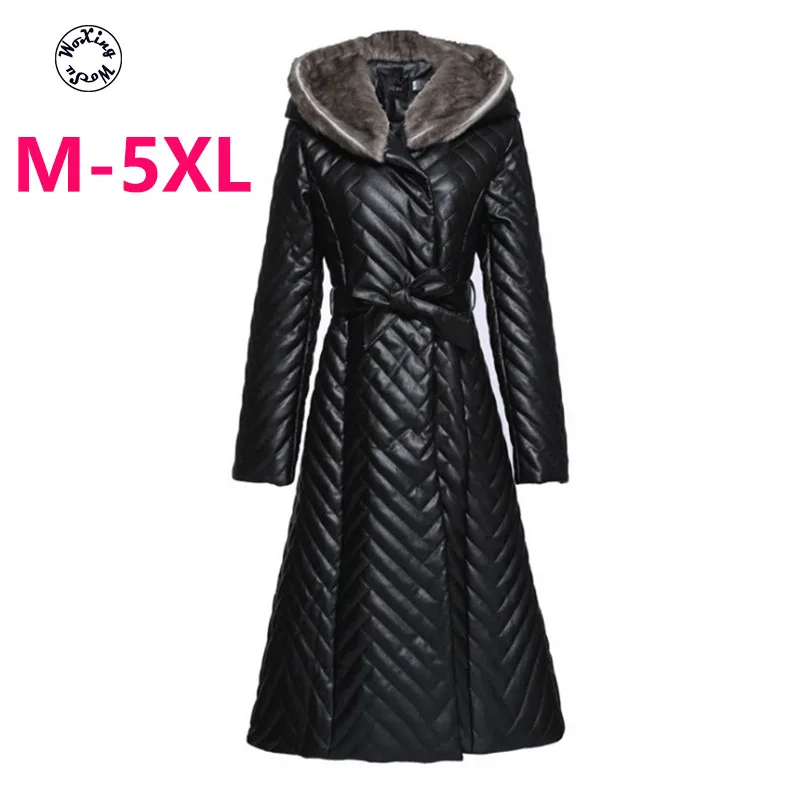 

Woxingwosu winter long down cotton-padded coat big yard over-the-knee long warm jacket M to 5XL