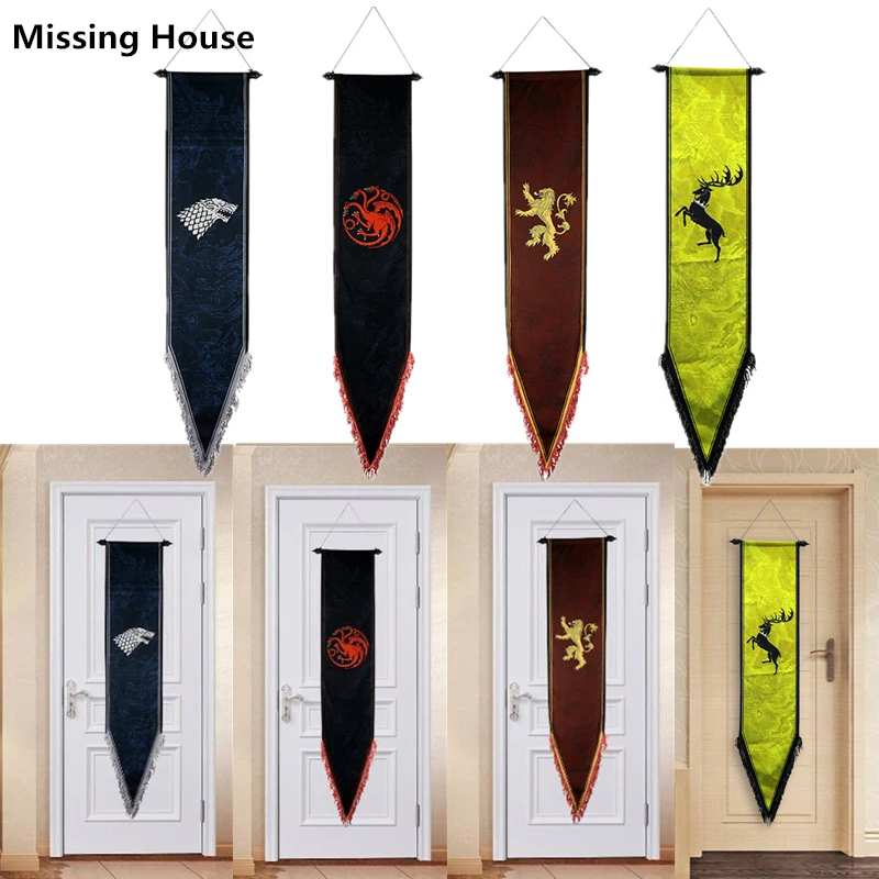 

34x168cm Game of Thrones Banner Flag with Fringe Wall Hanging KTV School Bar Home School Cosplay Party Decoration Gift