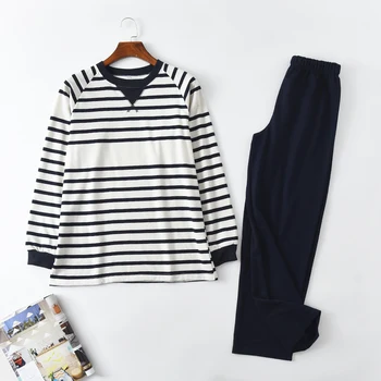 

Pajamas for men knitting Cotton stripe Pajama set Sleep pullover Sleepwear