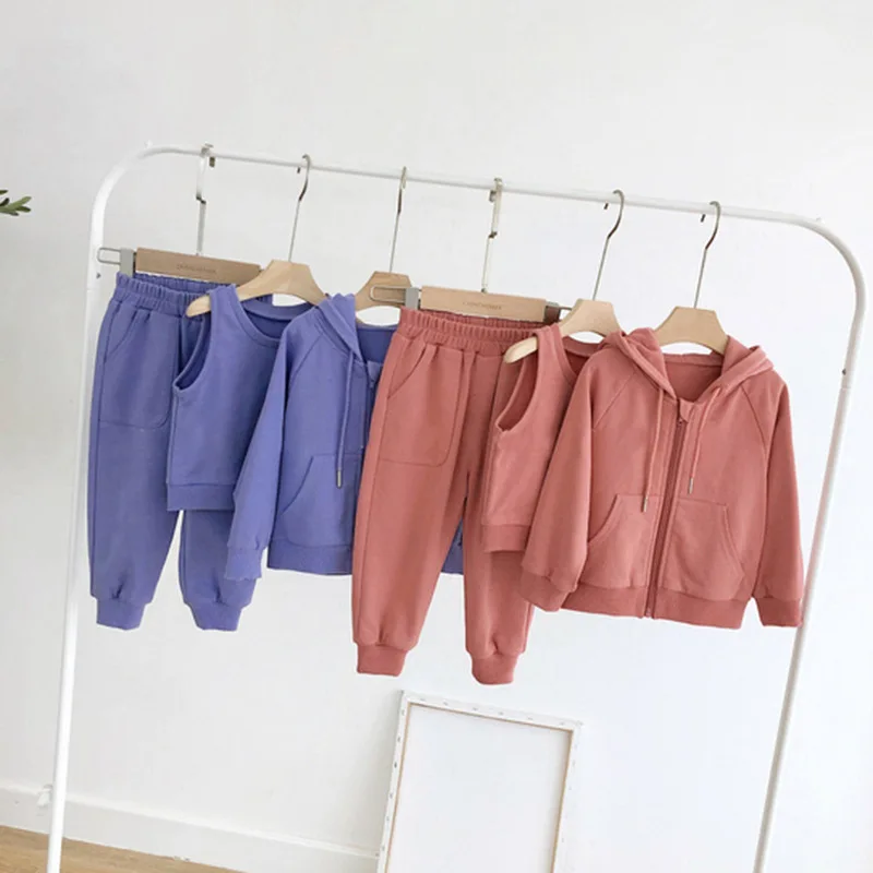 

Chen Mom Childrenswear Baby Spring Clothing Girls' Sweater Three-piece Set Versatile CHILDREN'S Hooded Jacket Vest Trousers Set