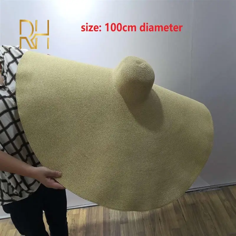 Women Beach Sun Straw Hat 30 40cm Brim 80 100cm Diameter Round Protect Travel Holiday Foldable