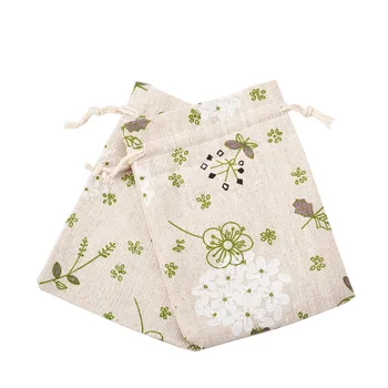 50Pcs 꽃 나무 잎 인쇄 된 포장 주머니 Drawstring 가방 폴리 에스터 코 튼 주얼리 Drawstring 파우치 스토리지 주최자