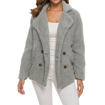 

2020 Women's autumn and winter lapel double-row button loose fleece warm warm winter jacket women