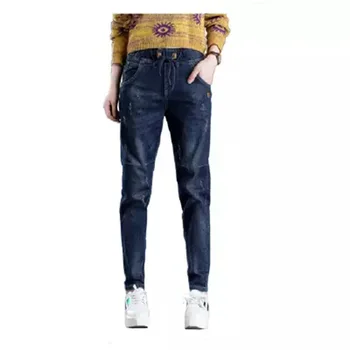 

Jeans Women 's Clothing New Fund Of 2020 Autumn And Winter Fashion Show Thin Denim Feet Tall Waist Trousers LS6043