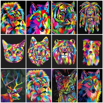 

HUACAN Paint By Numbers Animal Hand Painted Painting Lion Drawing On Canvas Tiger DIY Pictures By Number Cat Home Decoration