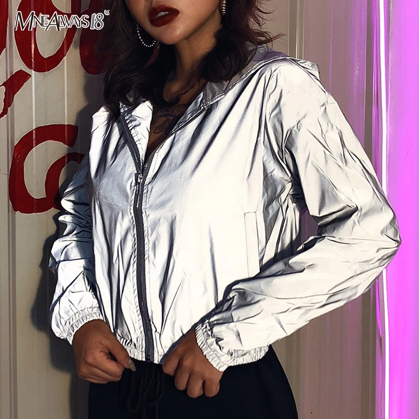 Most effective  Mnealways18 Gray Reflective Jacket Hip Hop Streetwear Fashion Casual Hooded Coat Zippers 2019 Autum