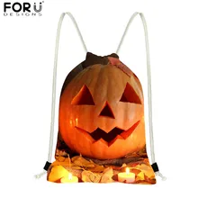 FORUDESIGNS/сумки на шнурке для Хэллоуина с объемным принтом тыквы, прочные сумки для покупок из полиэстера для детей, дорожные сумки для продуктов, мешки с завязками