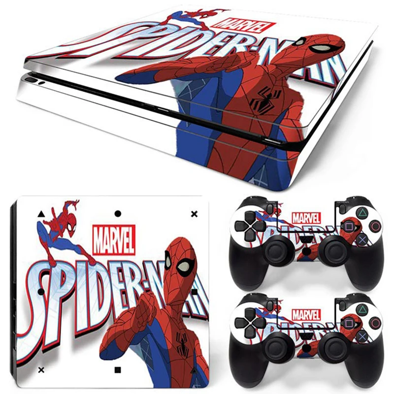 Marvel Spider Man Deadpool Sticker Cover Wrap Protector Skin For Sony PS4 Slim Console & 2PCS Controller Skin Decal For PS4 Slim 