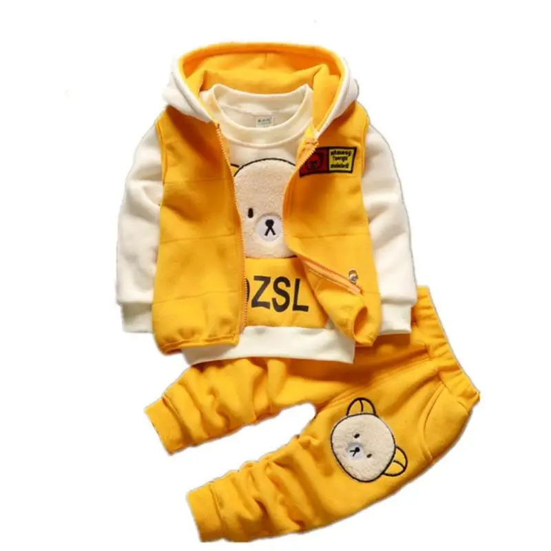 2021 New Winter Children Clothes Set Girls Cotton Cartoons Thick Fleece Hoodies+Vest+pants 3pcs Suit For Boys Warm Clothes0-4Y | Детская