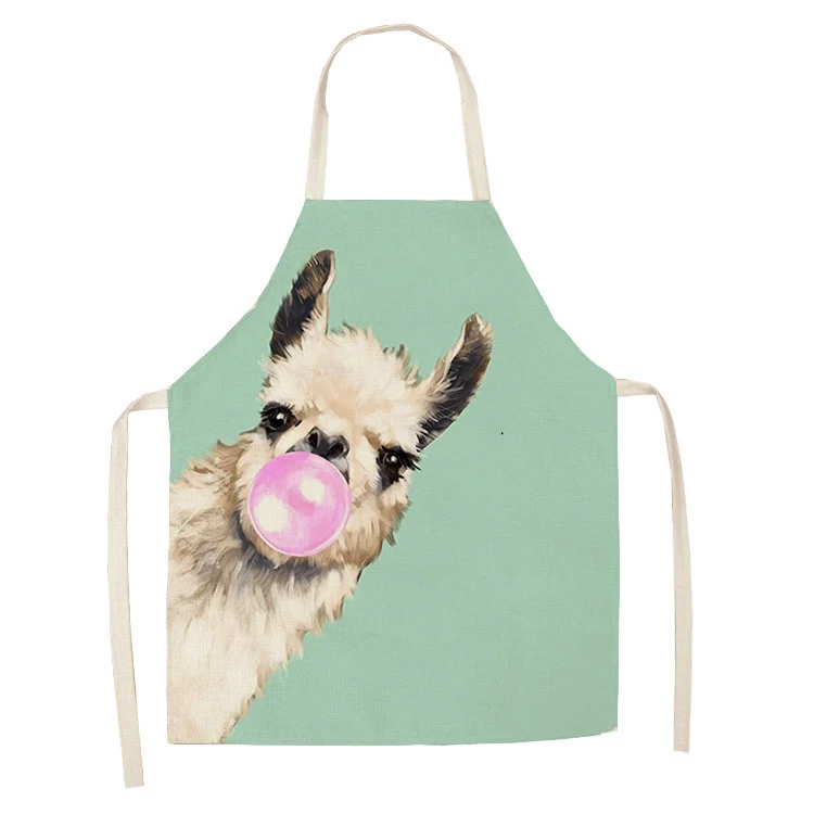 Kitchen Apron Animal Alpaca Flowers Printed Sleeveless Cotton Linen Aprons for Men Women Home Cleaning Tools55*68cm 1Pcs