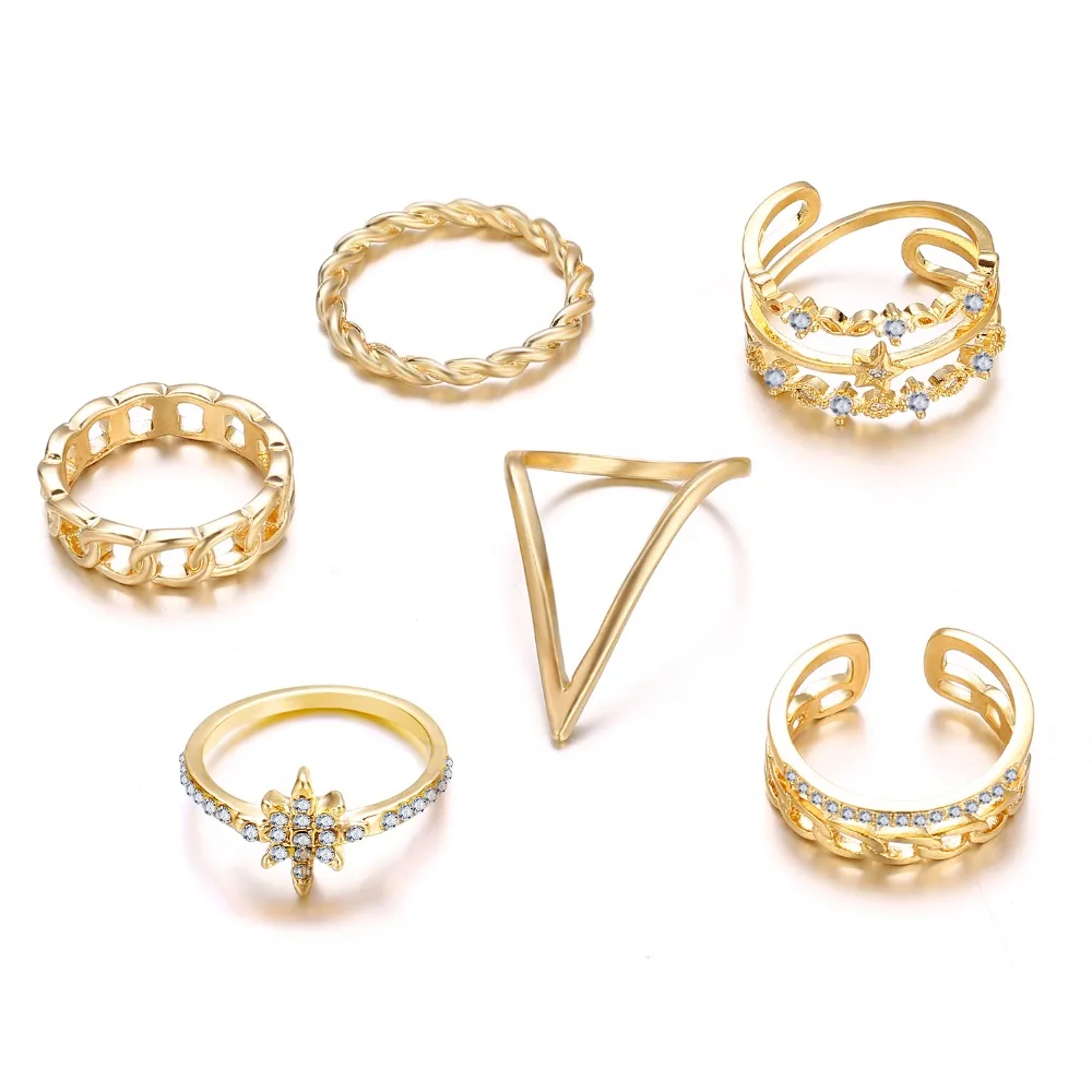 17KM Bohemian Vintage Royal Rings For Women Girl Geometric Amazing Price Gold Zircon Cubic Ring Sets V Chevron Rings Jewelry